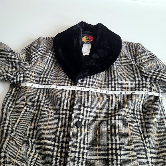 Vintage 50s 60s Con-Roy Casuals gray plaid wool man coat black faux fur collar. - Picture 10 of 12